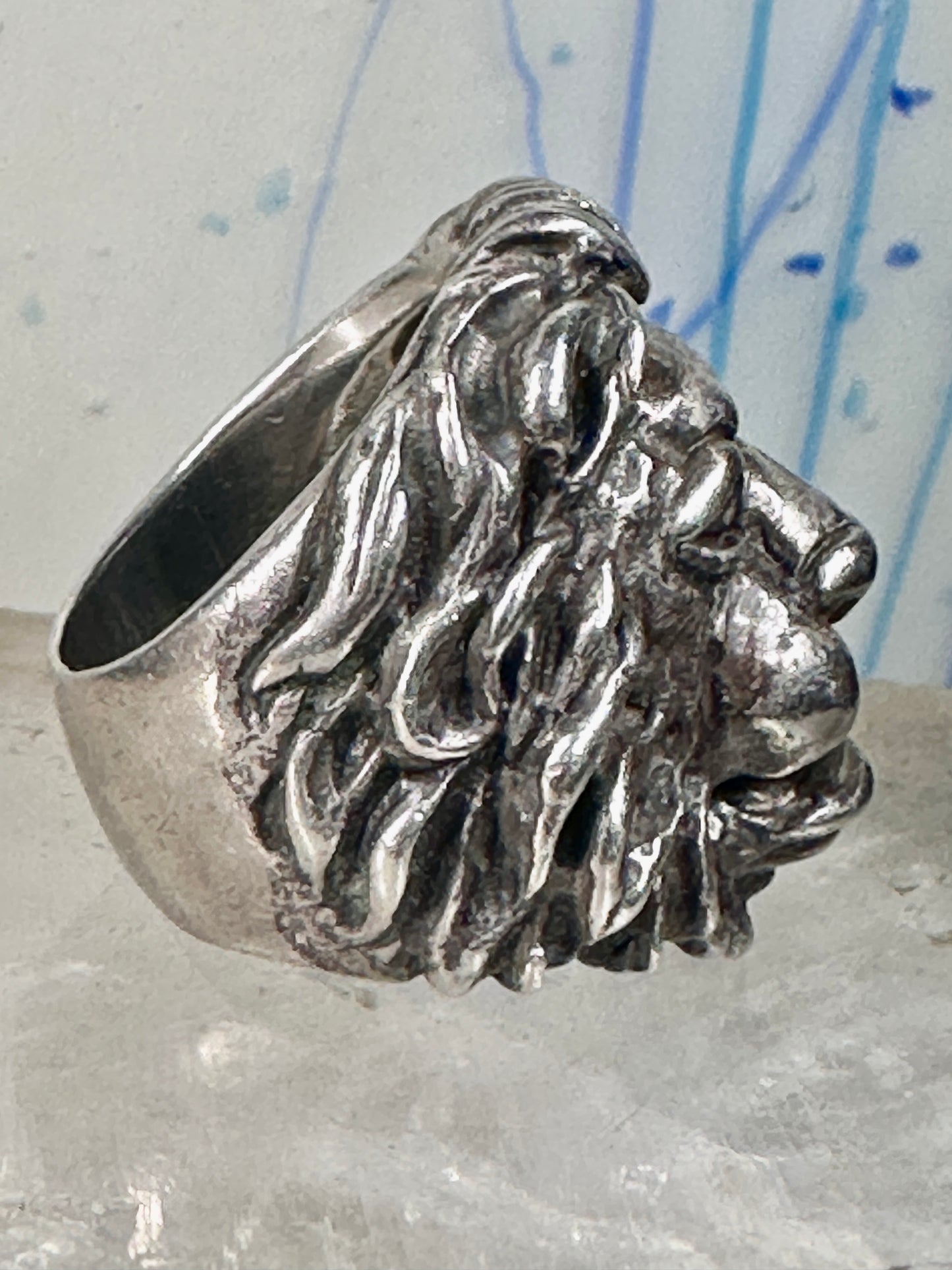 Lion ring lion face heavy band sterling silver size 8 Sterling Silver women men big cat