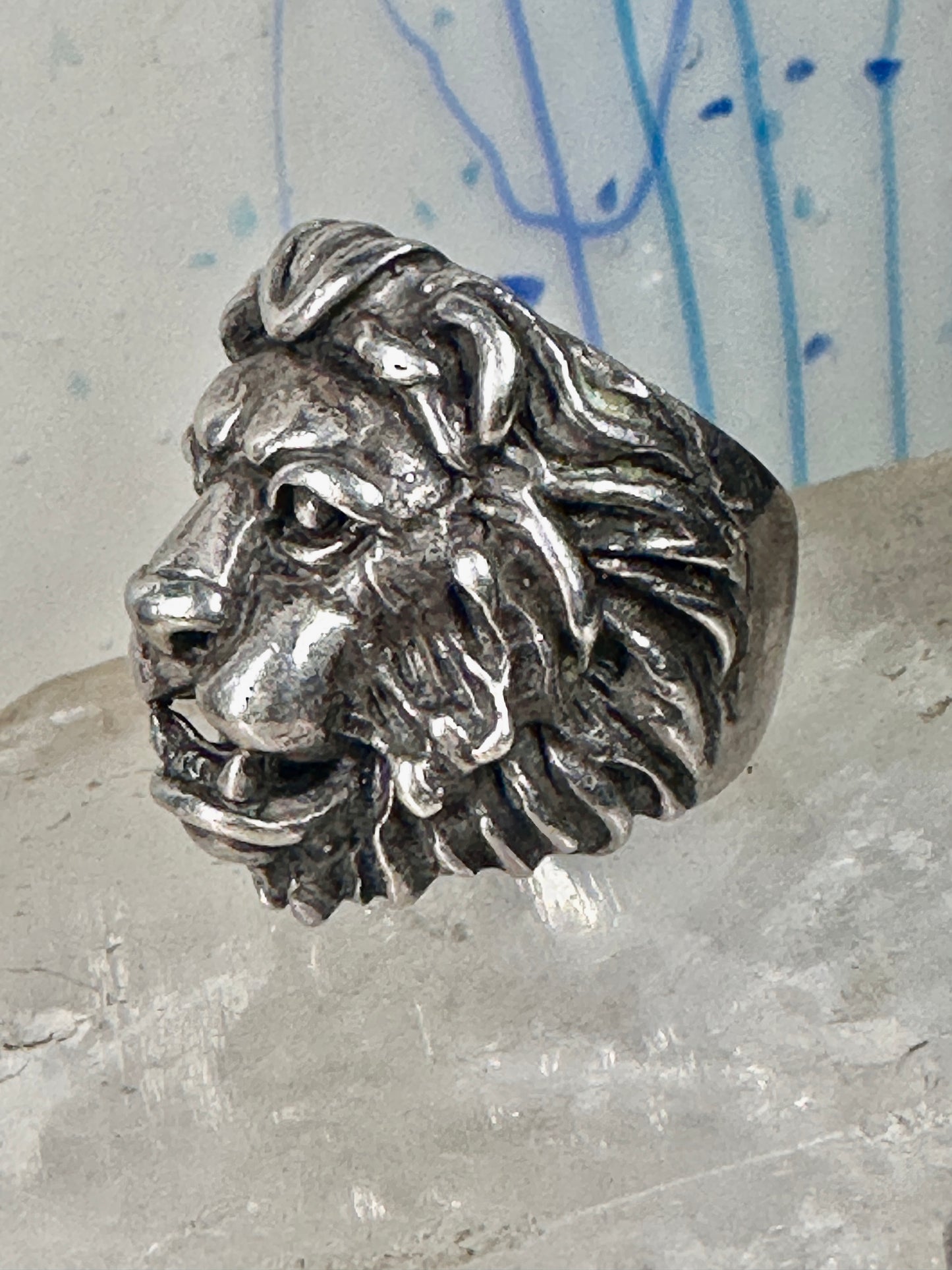 Lion ring lion face heavy band sterling silver size 8 Sterling Silver women men big cat