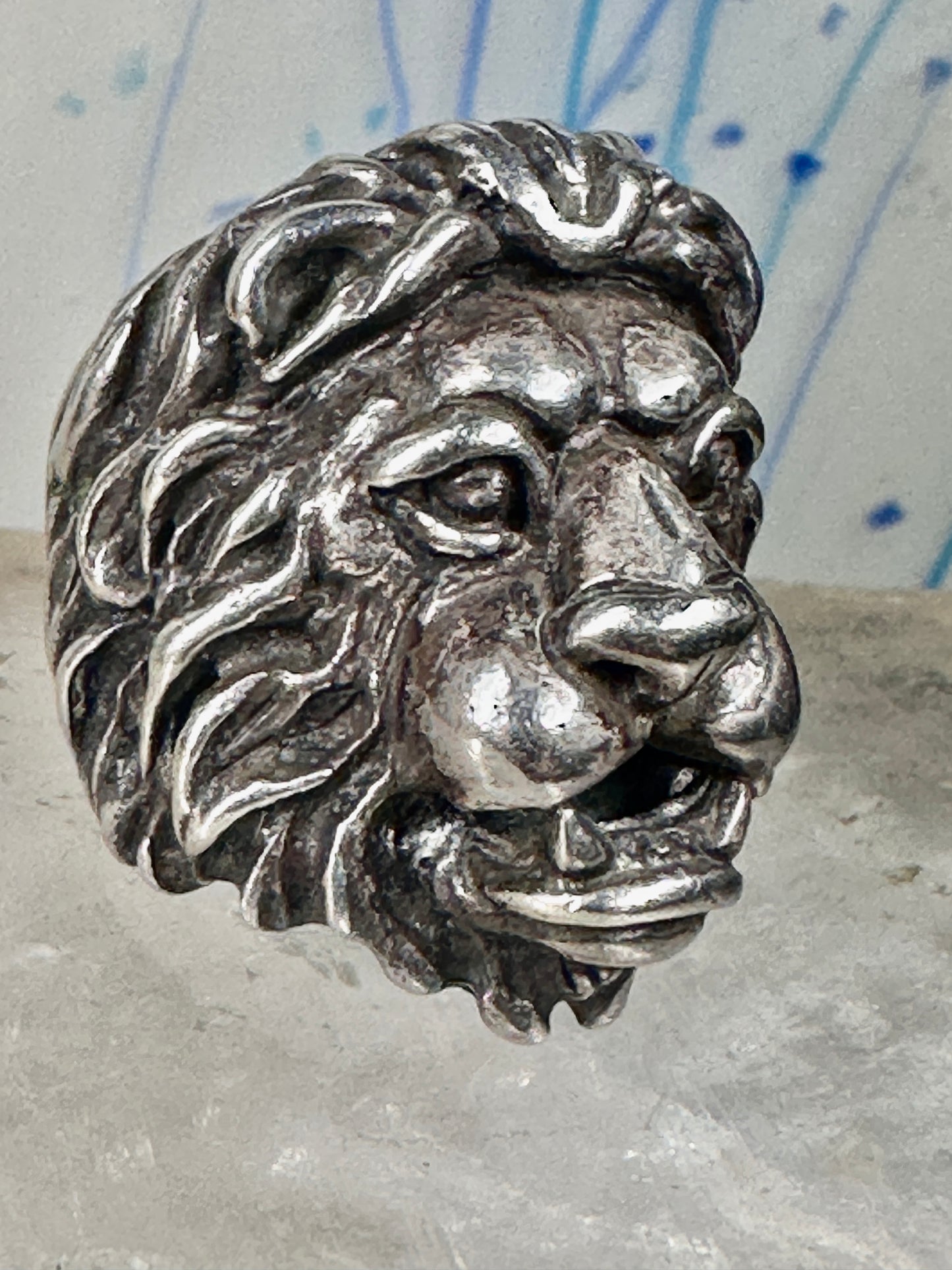 Lion ring lion face heavy band sterling silver size 8 Sterling Silver women men big cat