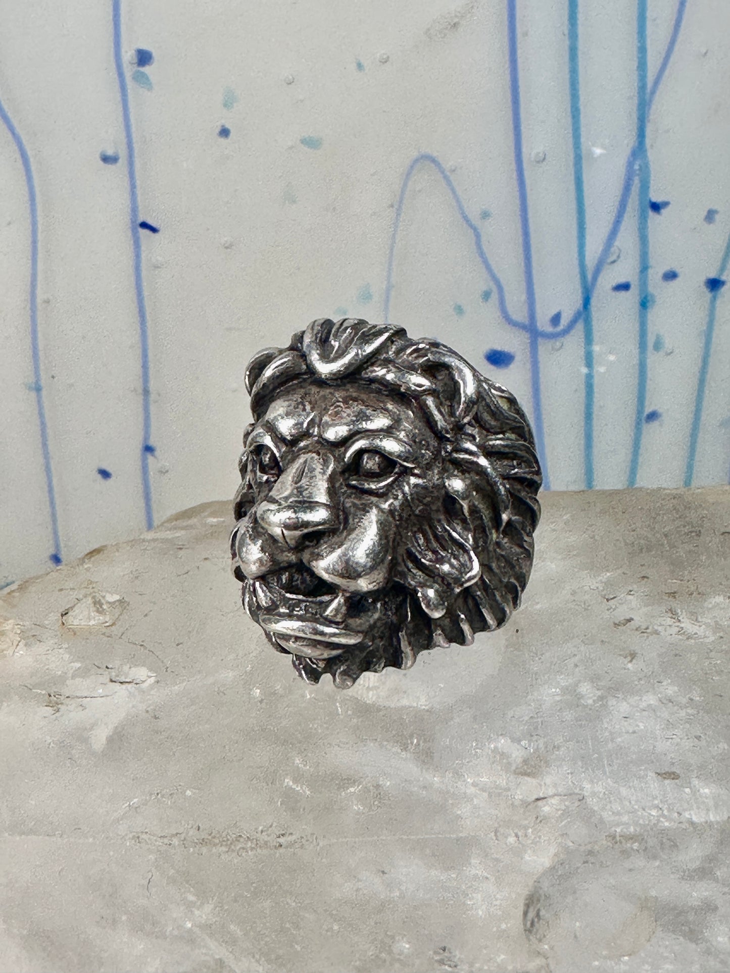 Lion ring lion face heavy band sterling silver size 8 Sterling Silver women men big cat