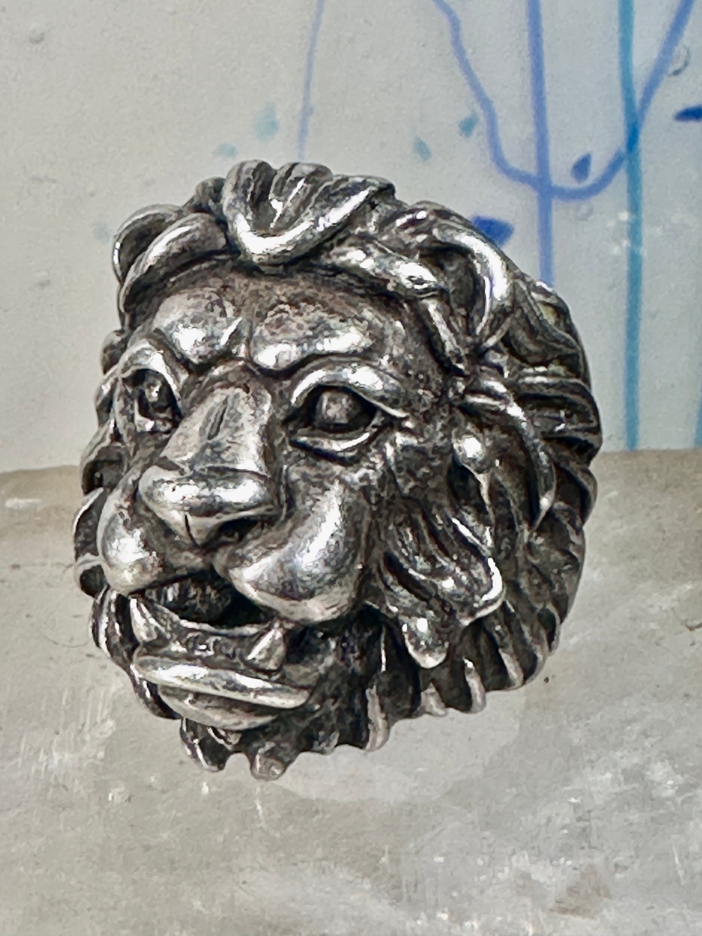 Lion ring lion face heavy band sterling silver size 8 Sterling Silver women men big cat