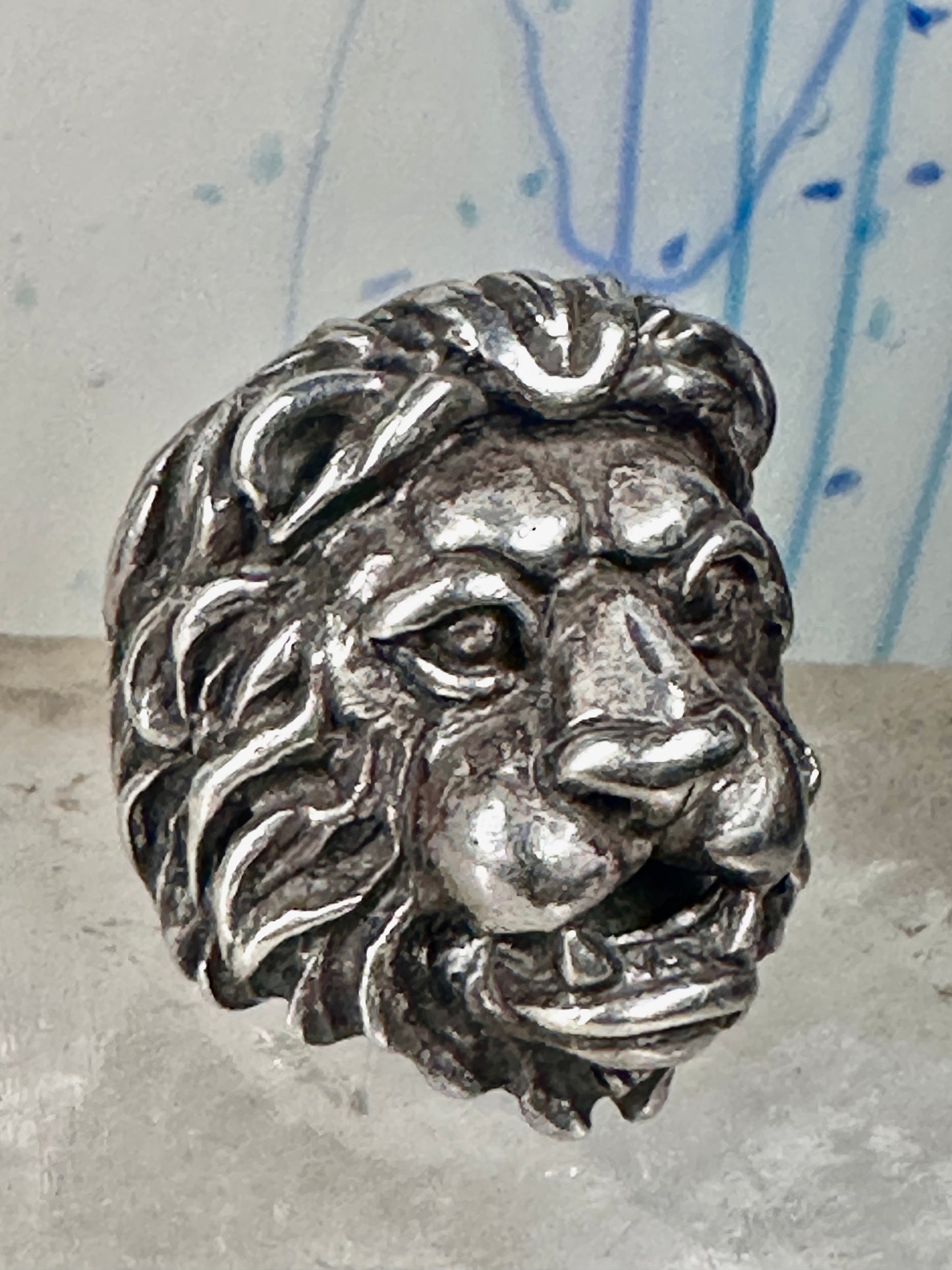 Lion ring lion face heavy band sterling silver size 8 Sterling Silver women men big cat