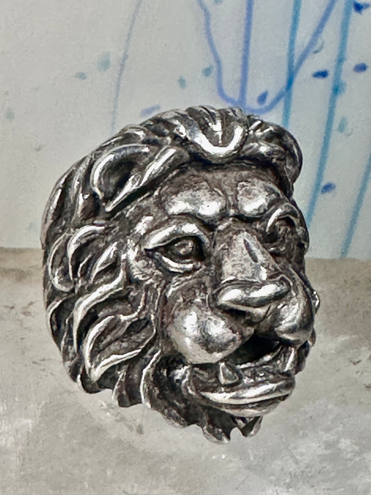Lion ring lion face heavy band sterling silver size 8 Sterling Silver women men big cat