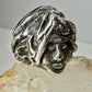 Face ring punk figurative long hair Size 6.75 Sterling Silver women girls