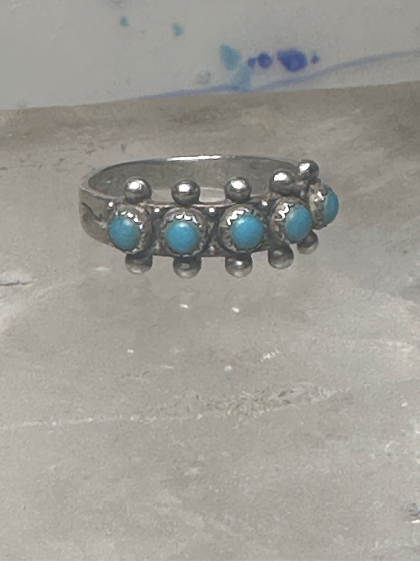 Zuni ring turquoise band size 6 petite point sterling silver women