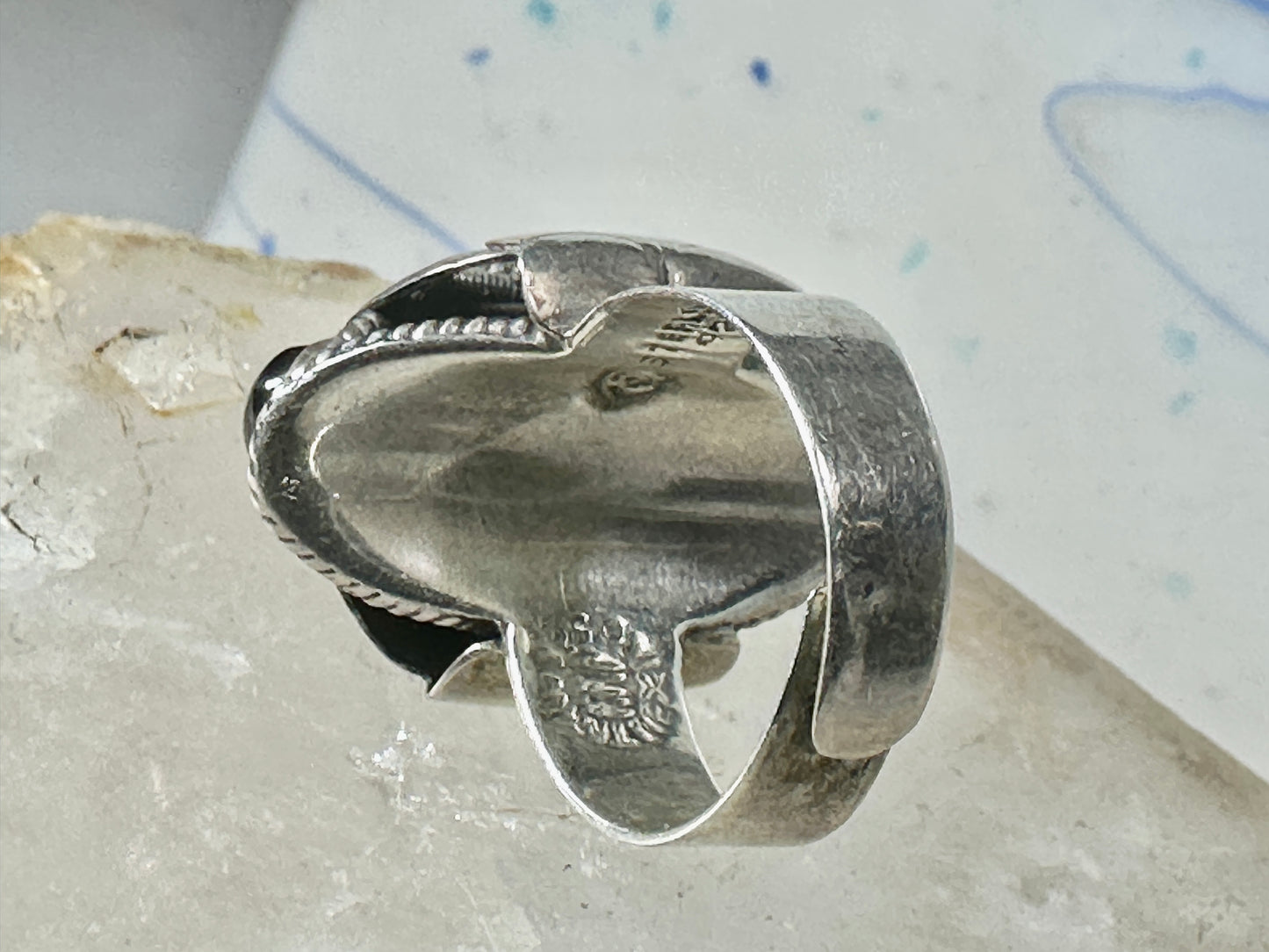 Poison ring obsidian ? leaves  band size 7 sterling silver women girls