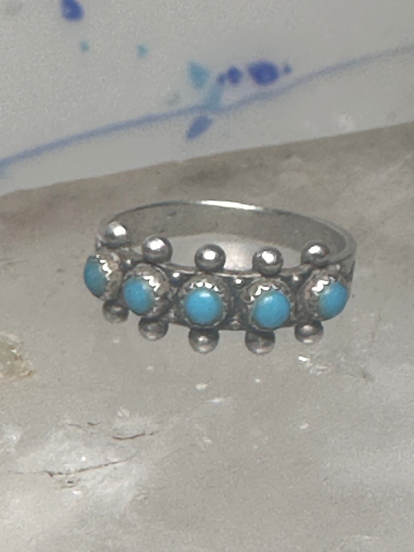 Zuni ring turquoise band size 6 petite point sterling silver women