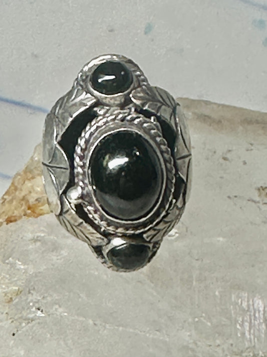 Poison ring obsidian ? leaves  band size 7 sterling silver women girls