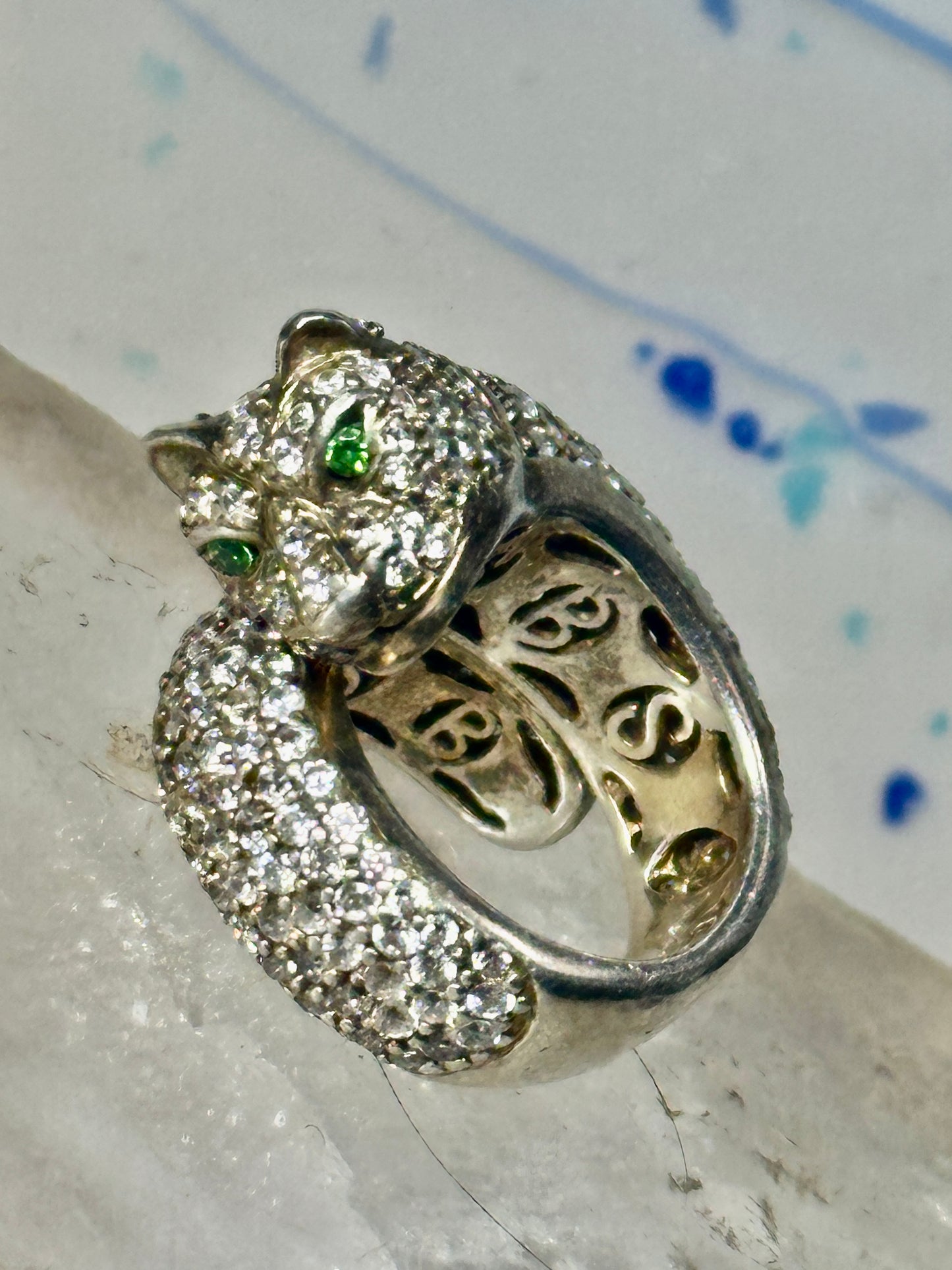 Sonia Bitton ring Big cat CZ green eyes band size 5.7 sterling silver women girls