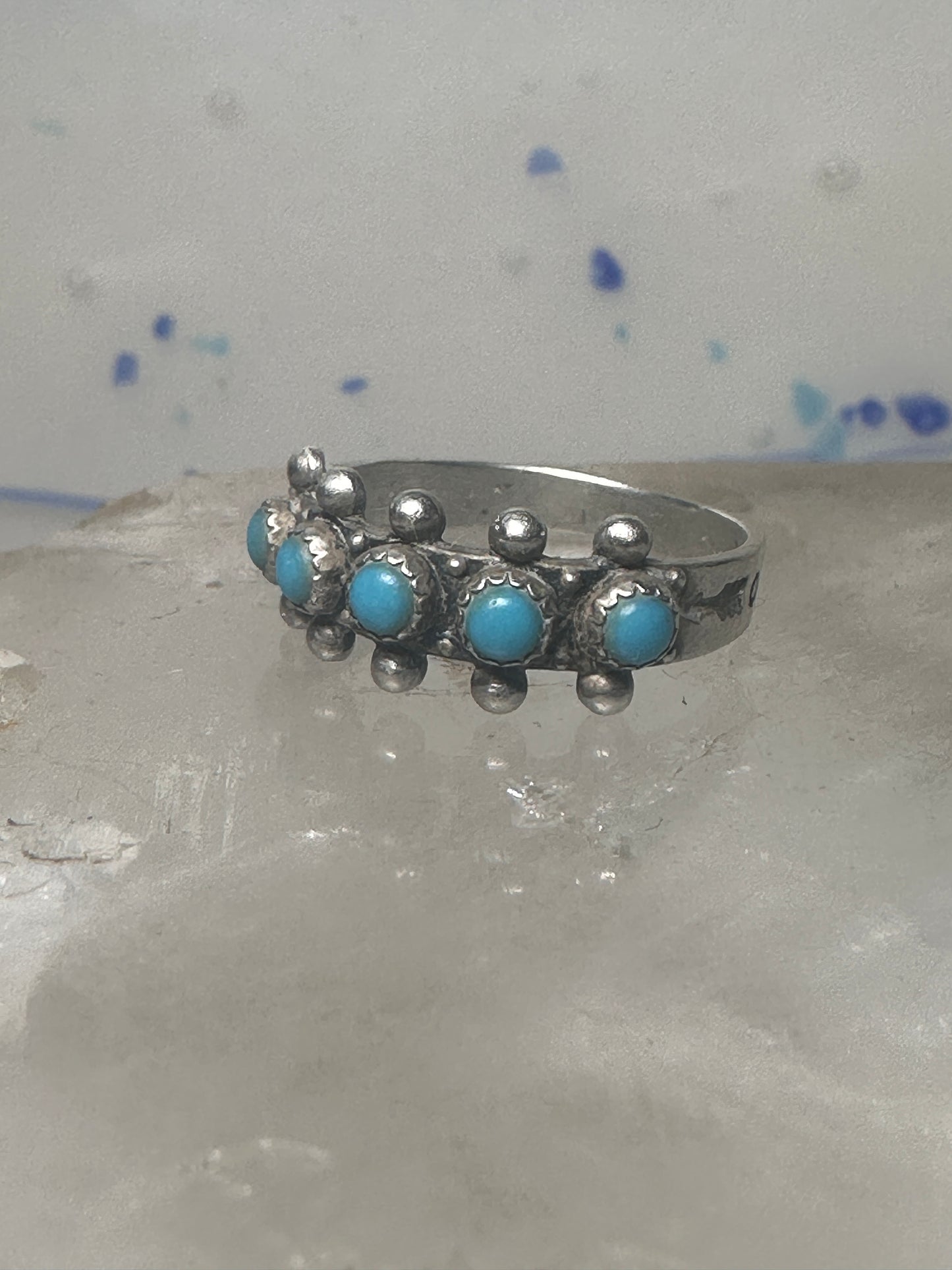 Zuni ring turquoise band size 6 petite point sterling silver women