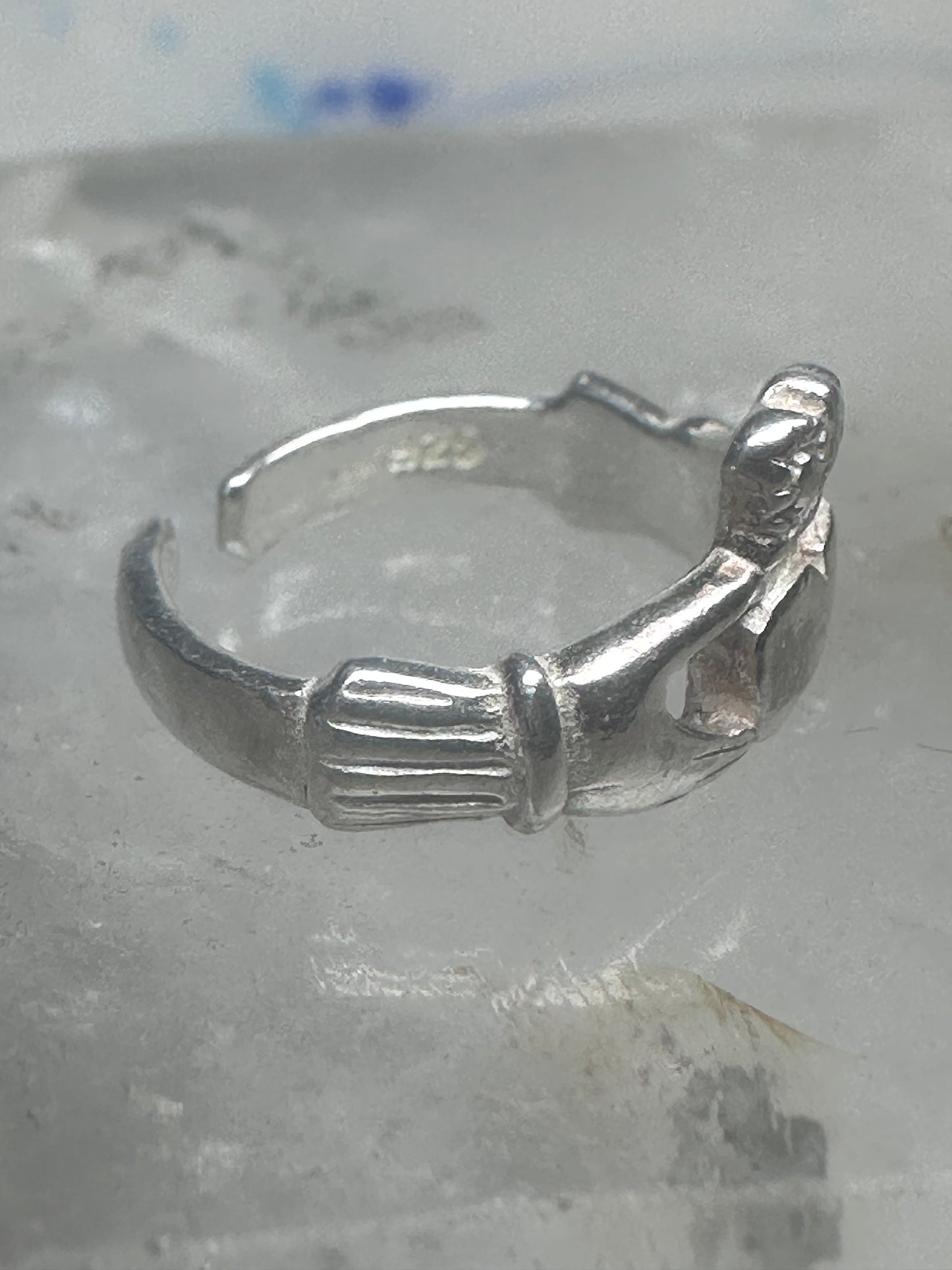 Sterling Silver Claddagh Toe Ring Adjustable Size 2 Irish Celtic Band