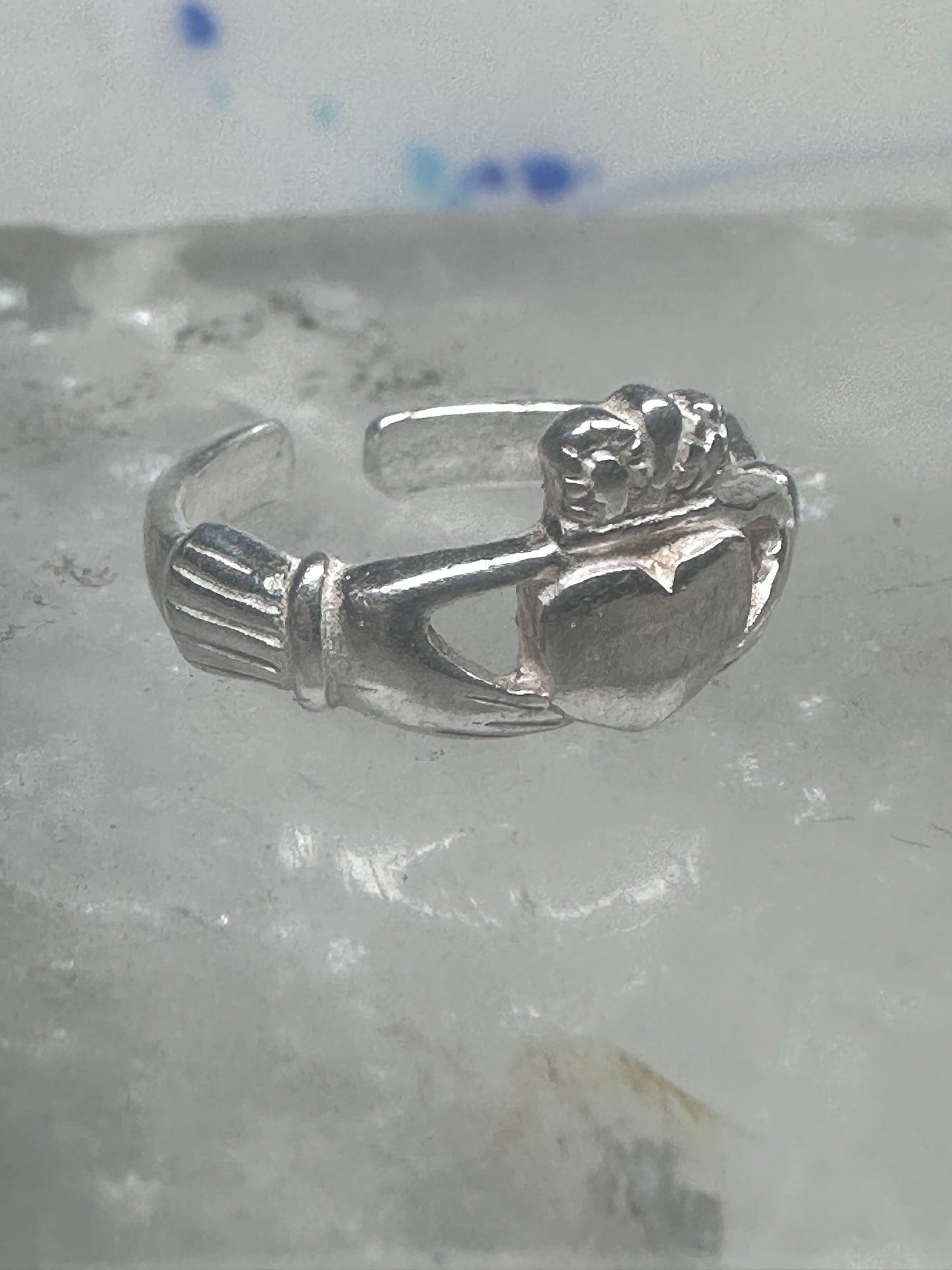 Sterling Silver Claddagh Toe Ring Adjustable Size 2 Irish Celtic Band