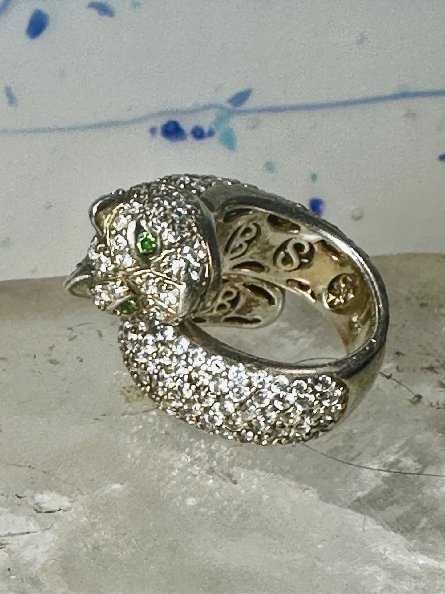 Sonia Bitton ring Big cat CZ green eyes band size 5.7 sterling silver women girls