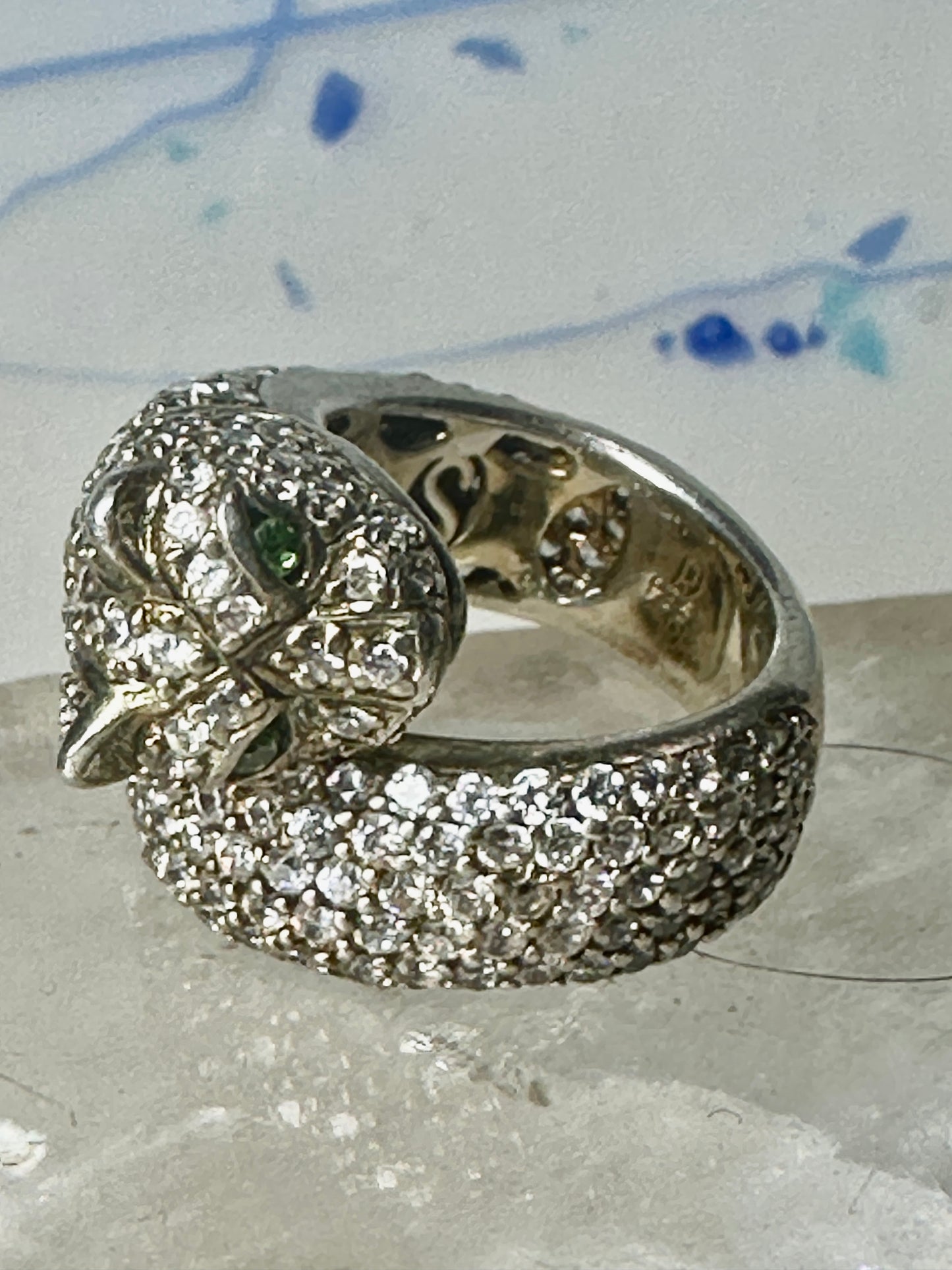 Sonia Bitton ring Big cat CZ green eyes band size 5.7 sterling silver women girls