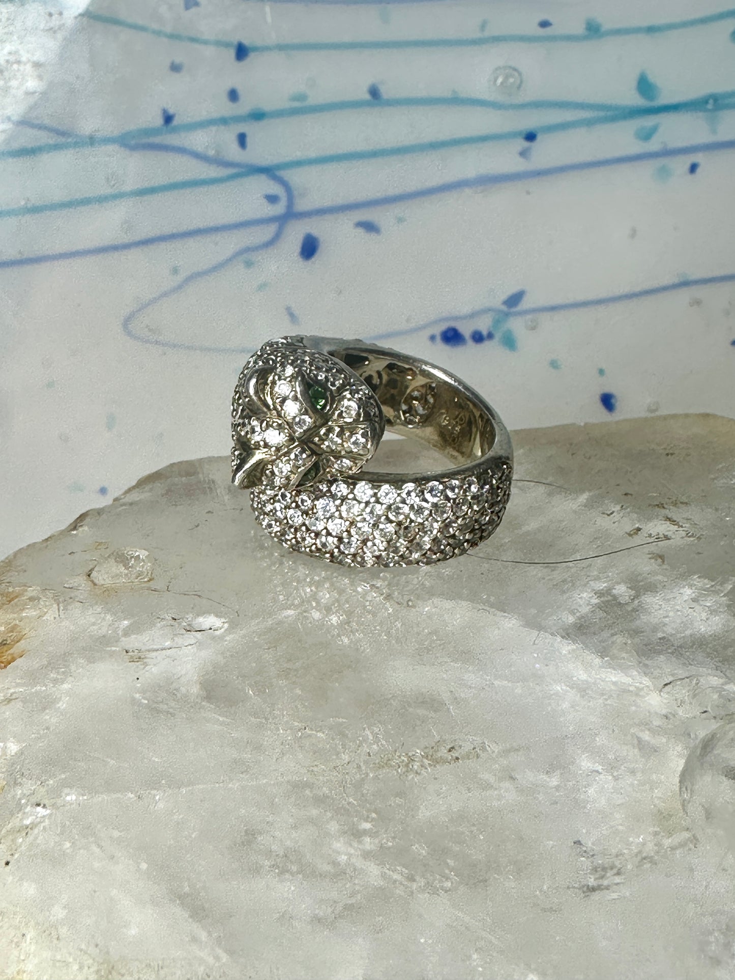 Sonia Bitton ring Big cat CZ green eyes band size 5.7 sterling silver women girls