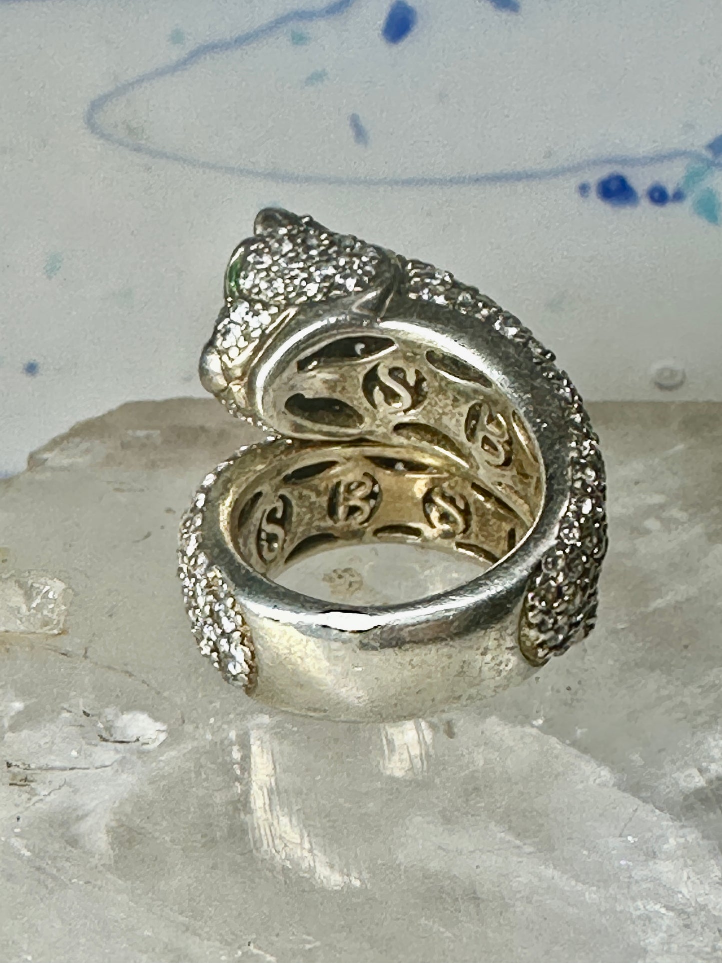 Sonia Bitton ring Big cat CZ green eyes band size 5.7 sterling silver women girls