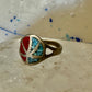 Marijuana leaf ring size 5.75 turquoise chips coral sterling silver women
