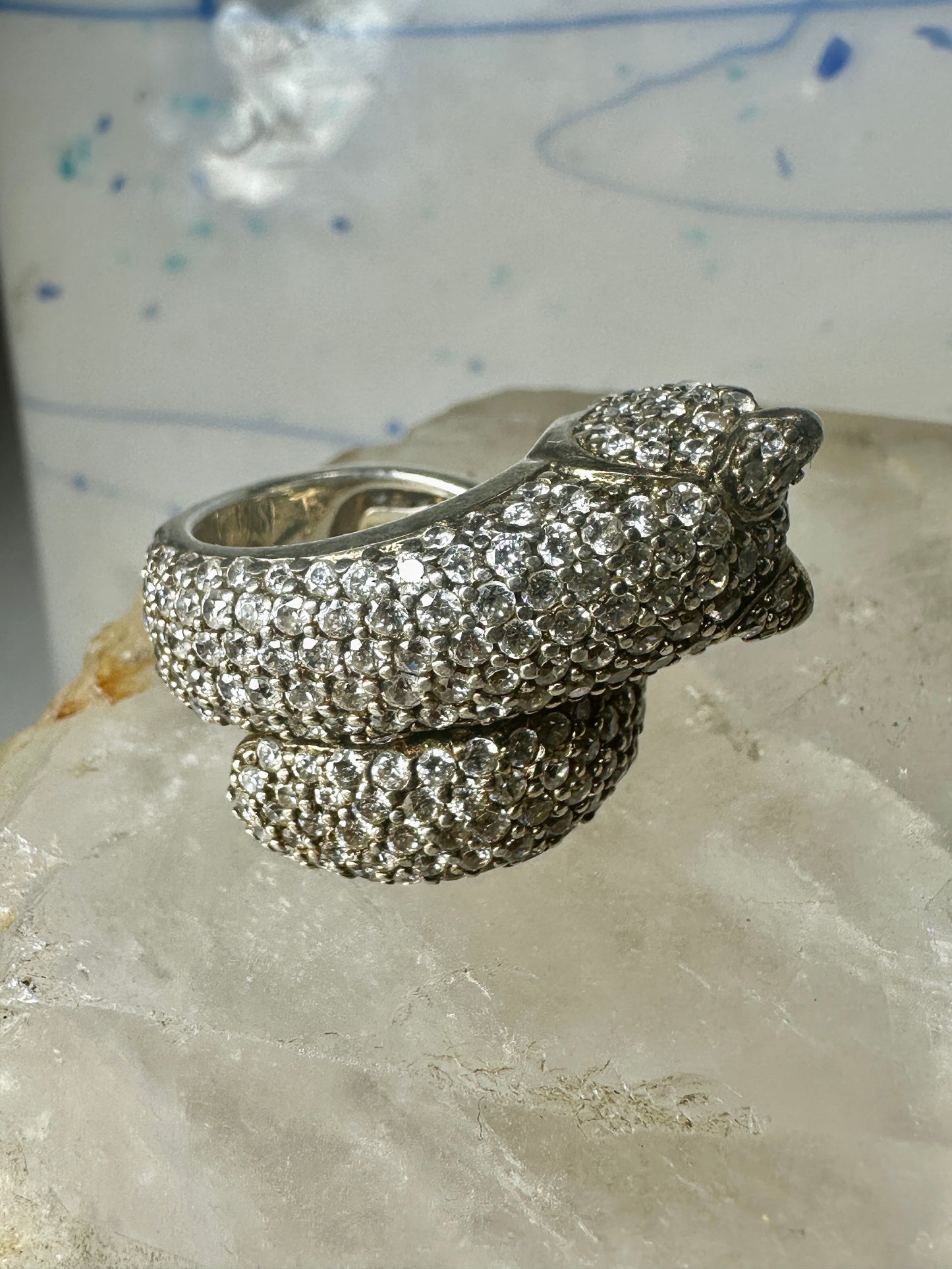 Sonia Bitton ring Big cat CZ green eyes band size 5.7 sterling silver women girls