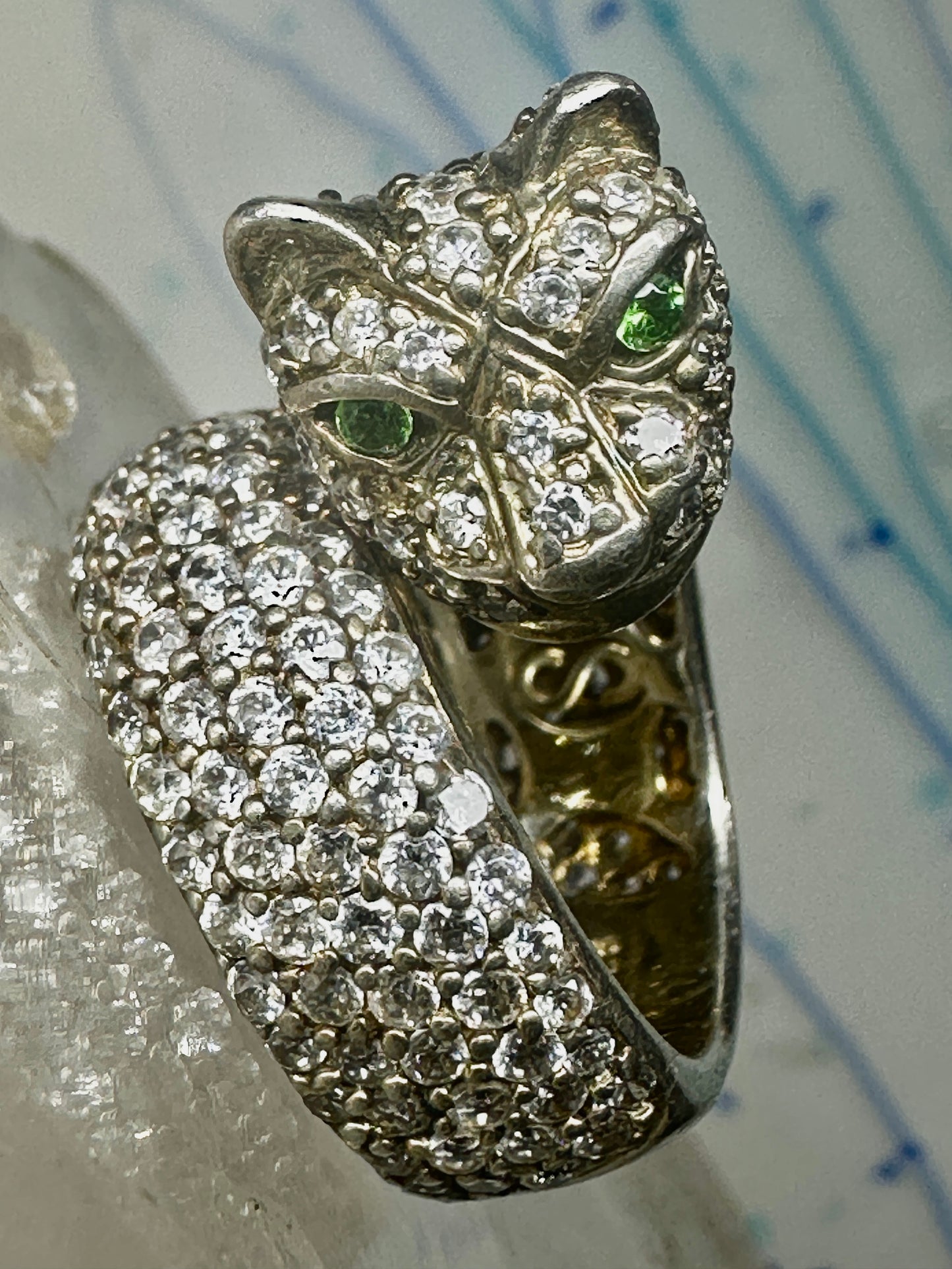 Sonia Bitton ring Big cat CZ green eyes band size 5.7 sterling silver women girls