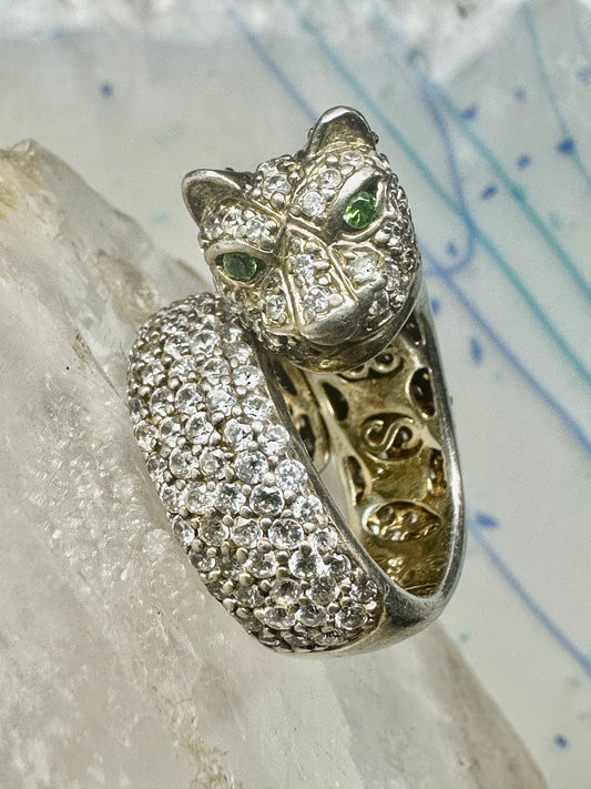 Sonia Bitton ring Big cat CZ green eyes band size 5.7 sterling silver women girls