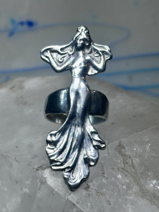 Dancing woman ring long figurative size 7 sterling silver women