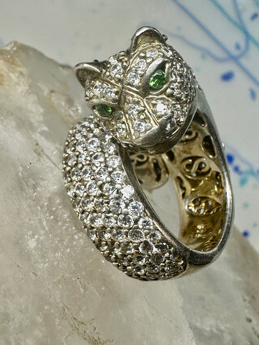 Sonia Bitton ring Big cat CZ green eyes band size 5.7 sterling silver women girls