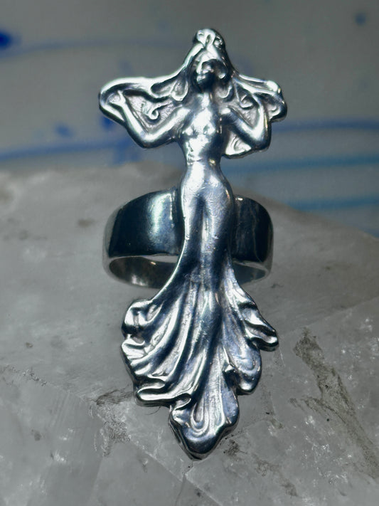 Dancing woman ring long figurative size 7 sterling silver women