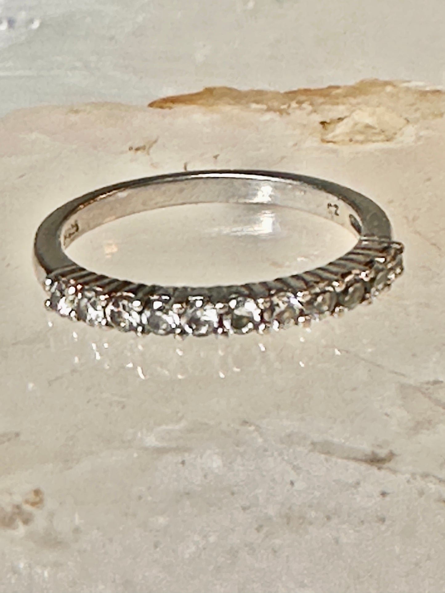 Vintage CZ Crystal Ring size 6.75 Stacker Cocktail Eternity Sterling Silver band