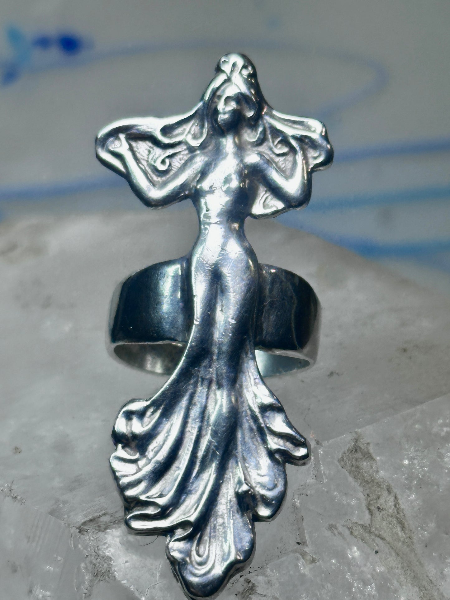 Dancing woman ring long figurative size 7 sterling silver women