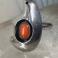 Bear ring Coral band Size 6 Southwest tribal Sterling Silver women