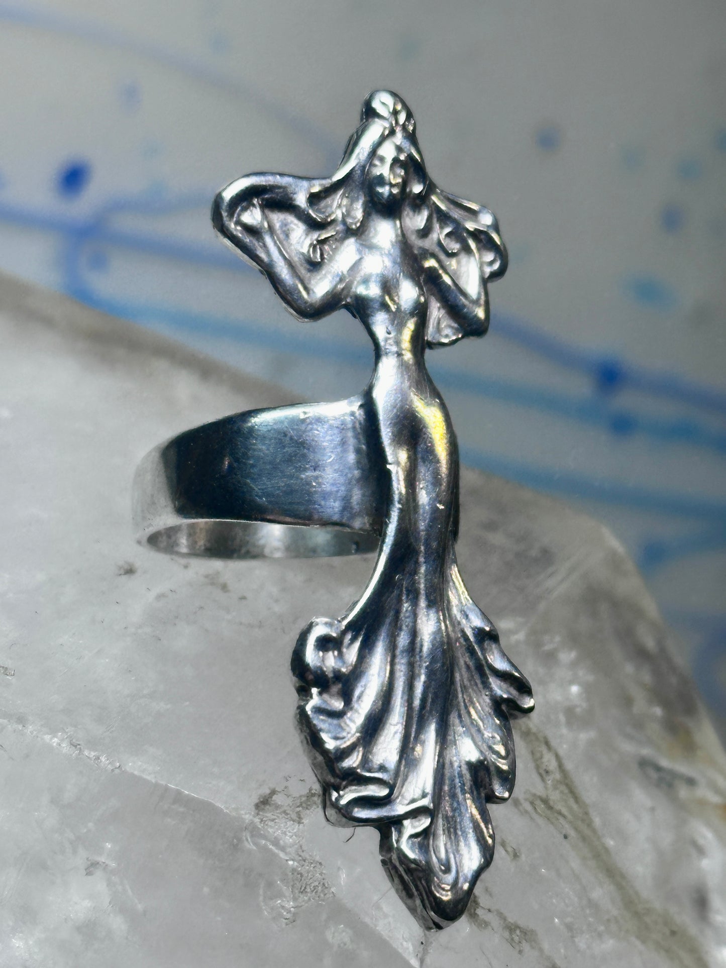 Dancing woman ring long figurative size 7 sterling silver women
