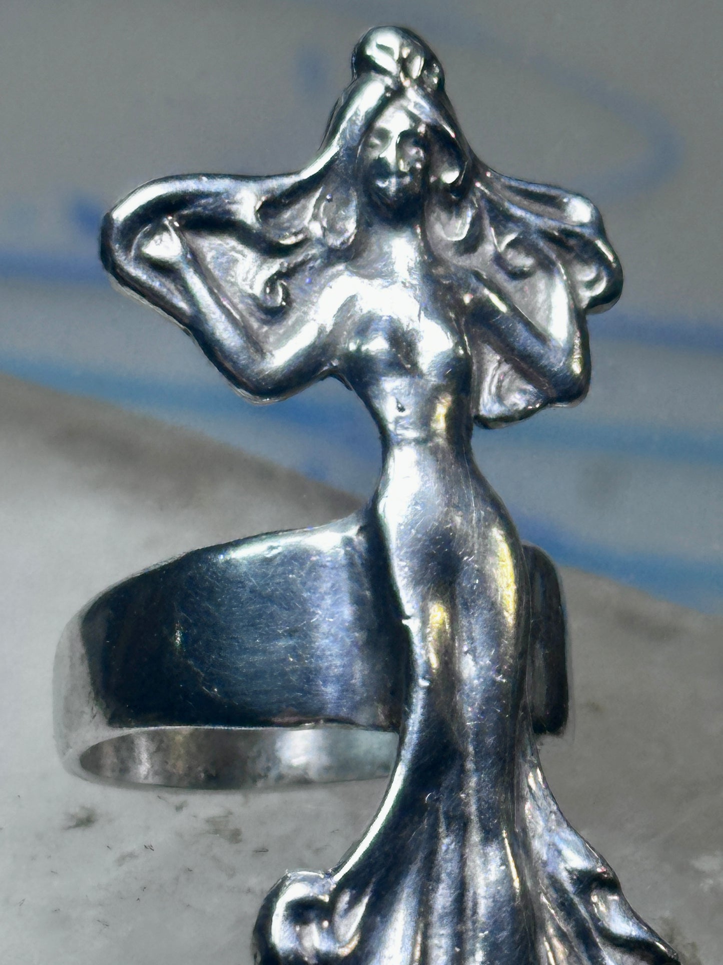 Dancing woman ring long figurative size 7 sterling silver women
