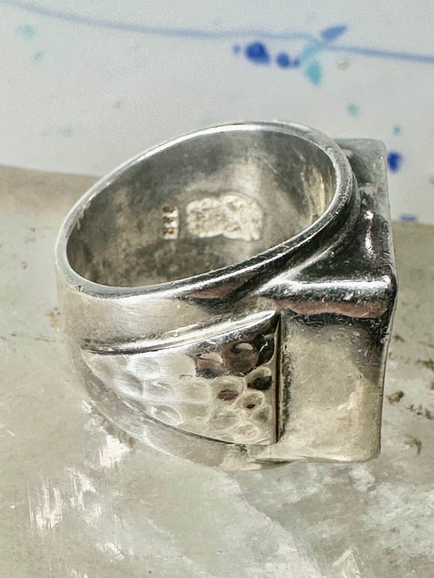 Maisels Trading Post Porcelain Tile Flower ring heavy Arrows band size 8.75 sterling silver women girls