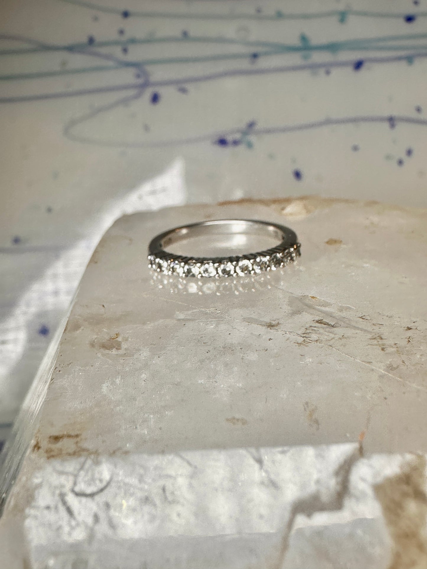 Vintage CZ Crystal Ring size 6.75 Stacker Cocktail Eternity Sterling Silver band