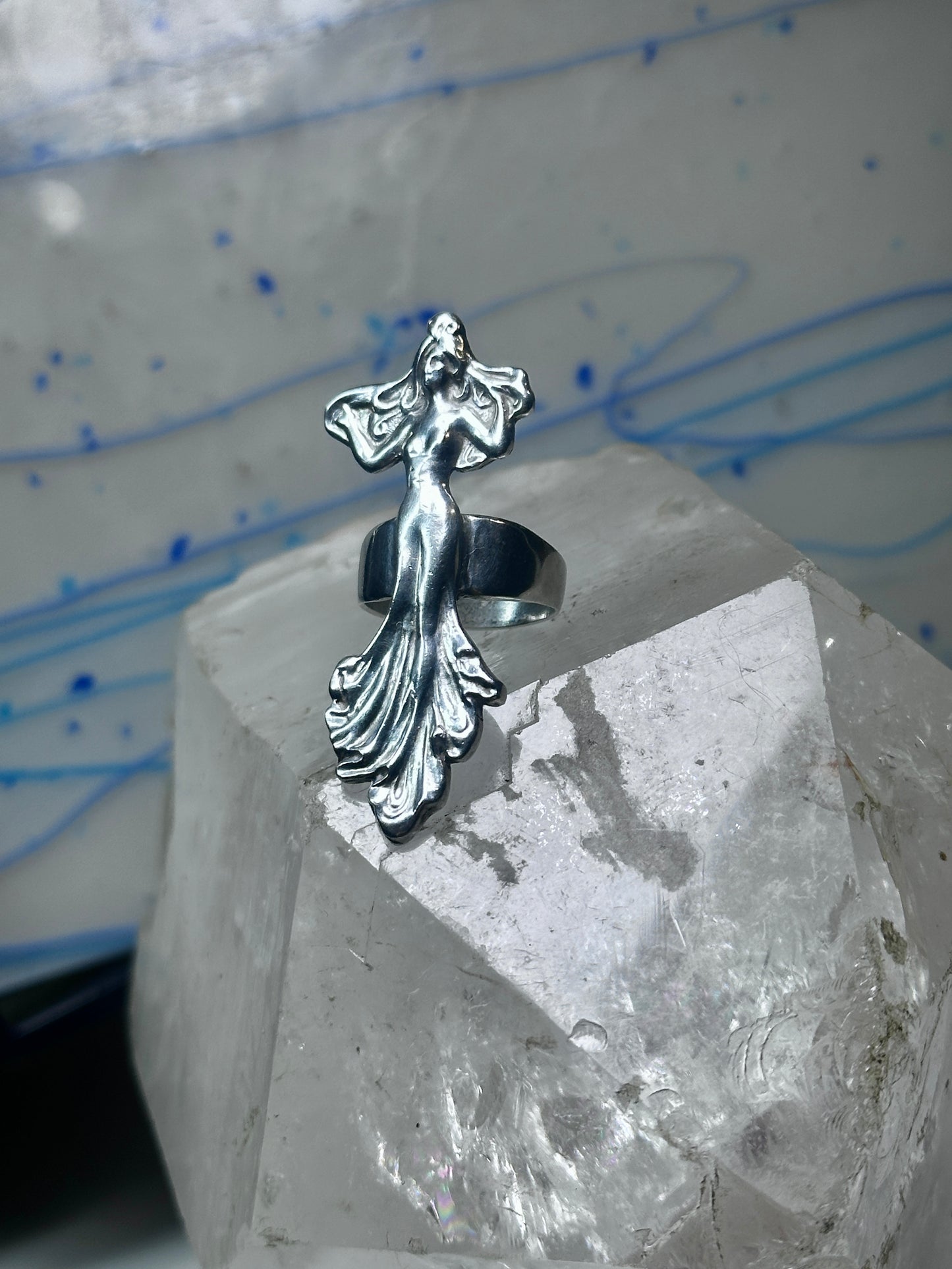Dancing woman ring long figurative size 7 sterling silver women