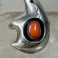 Bear ring Coral band Size 6 Southwest tribal Sterling Silver women