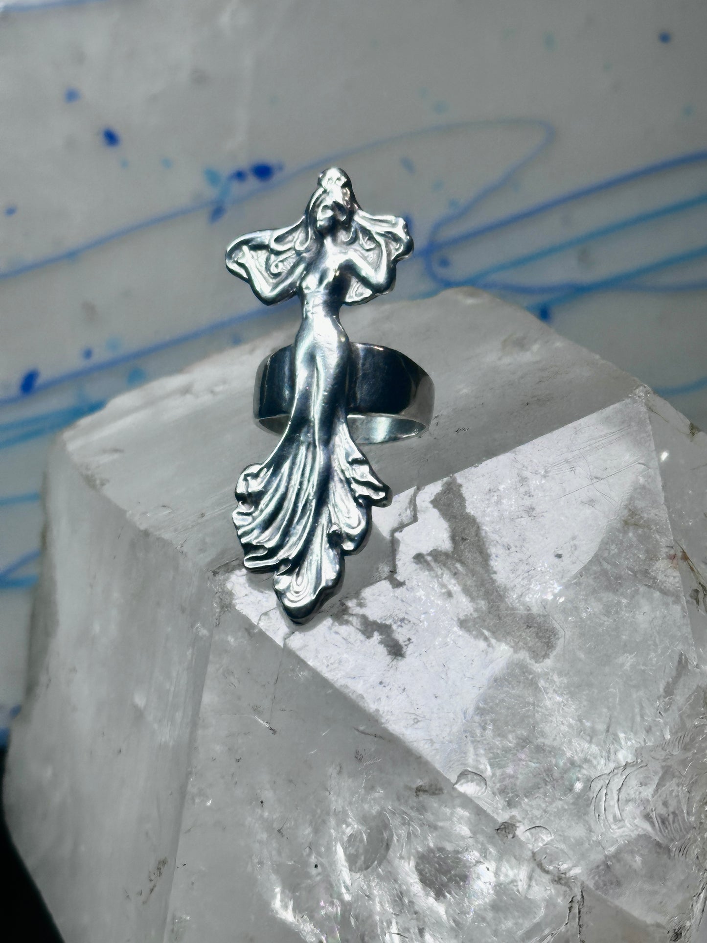 Dancing woman ring long figurative size 7 sterling silver women