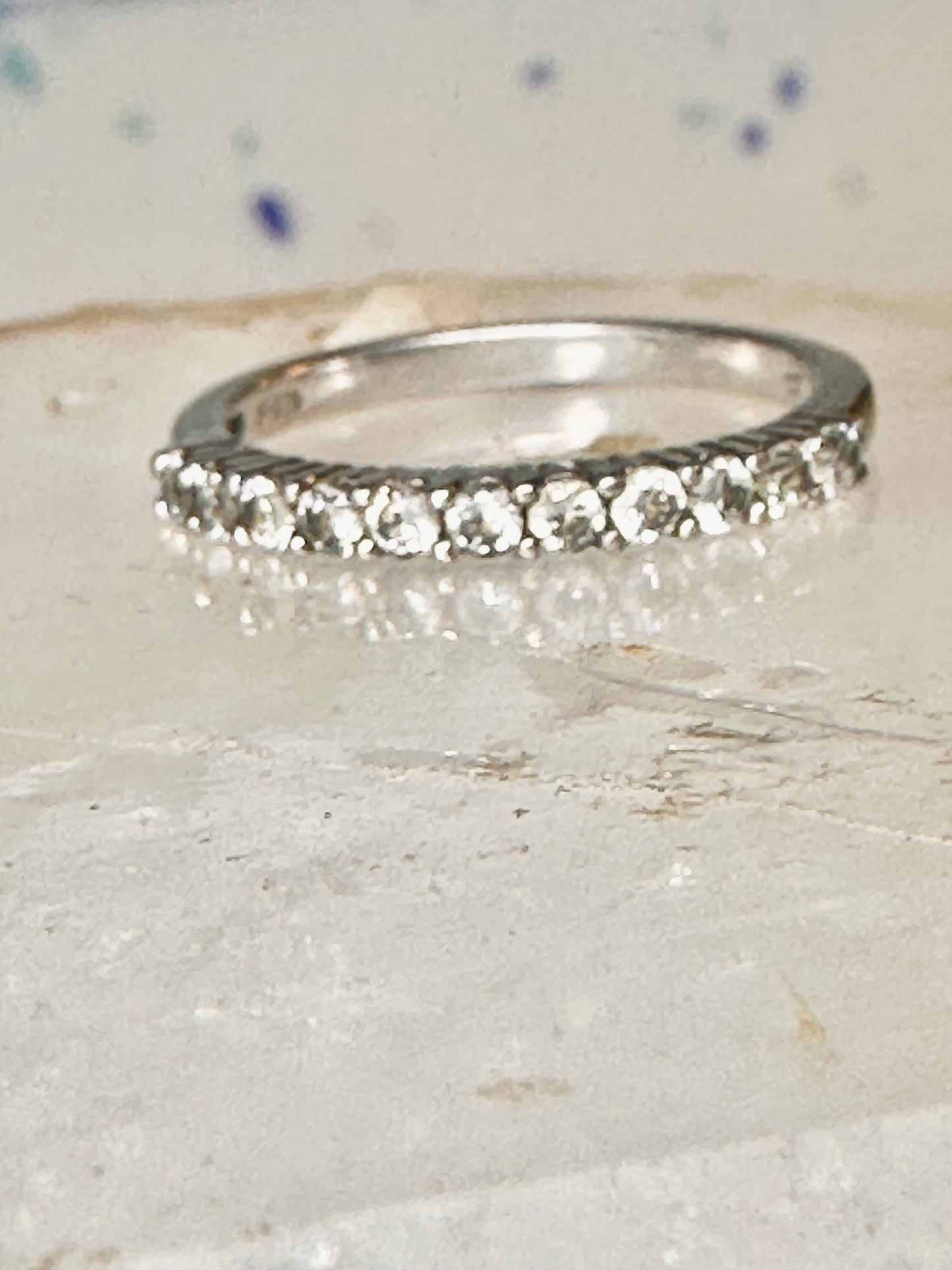 Vintage CZ Crystal Ring size 6.75 Stacker Cocktail Eternity Sterling Silver band