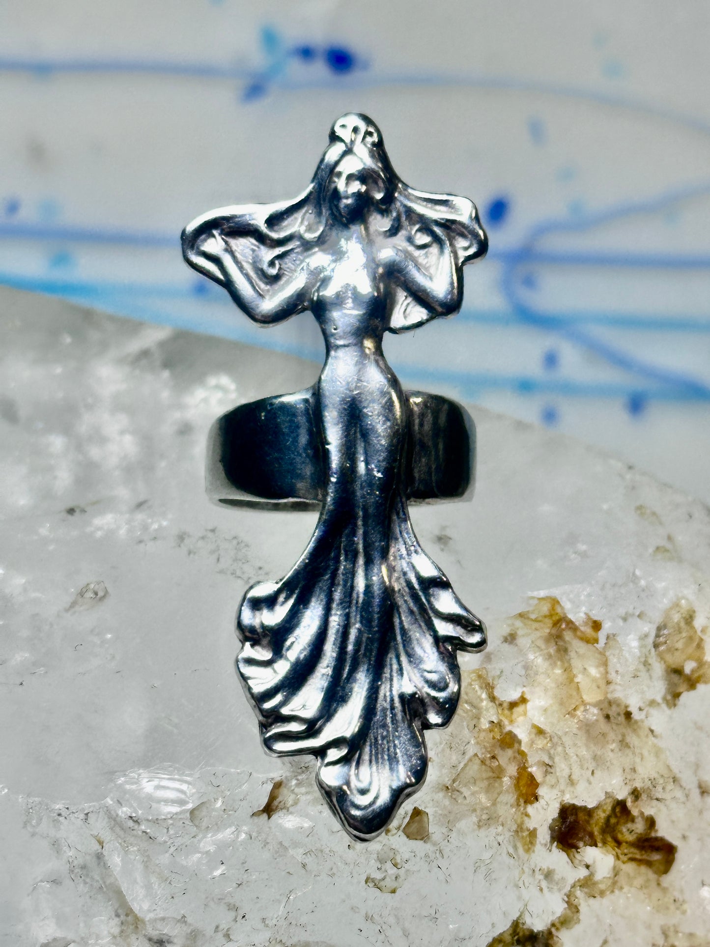 Dancing woman ring long figurative size 7 sterling silver women