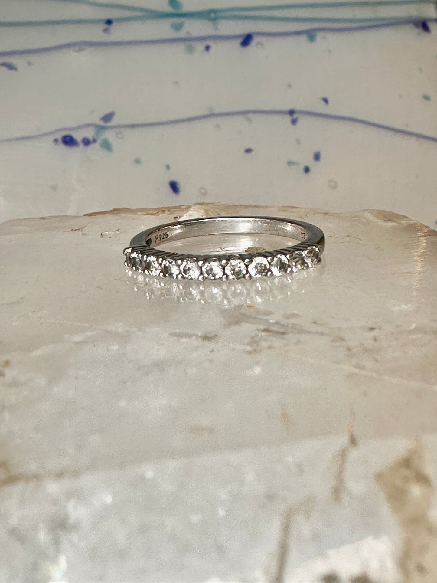Vintage CZ Crystal Ring size 6.75 Stacker Cocktail Eternity Sterling Silver band