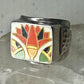 Maisels Trading Post Porcelain Tile Flower ring heavy Arrows band size 8.75 sterling silver women girls
