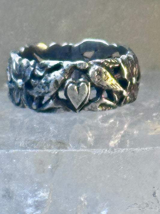 Bird ring heart dove band Valentine love heart size 5 sterling silver women girls