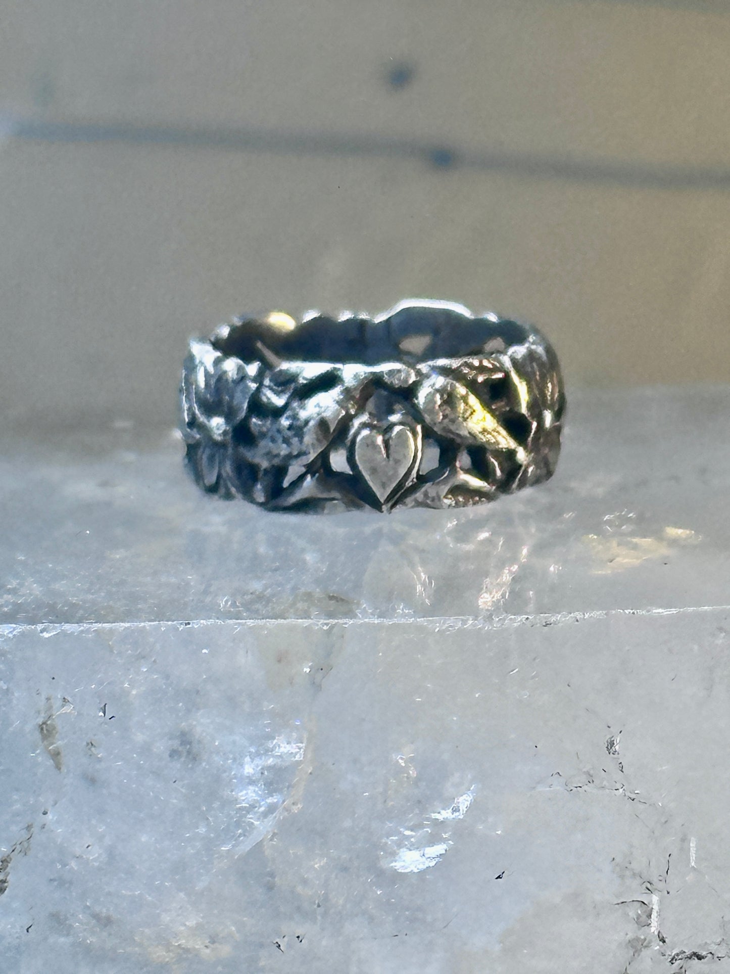 Bird ring heart dove band Valentine love heart size 5 sterling silver women girls