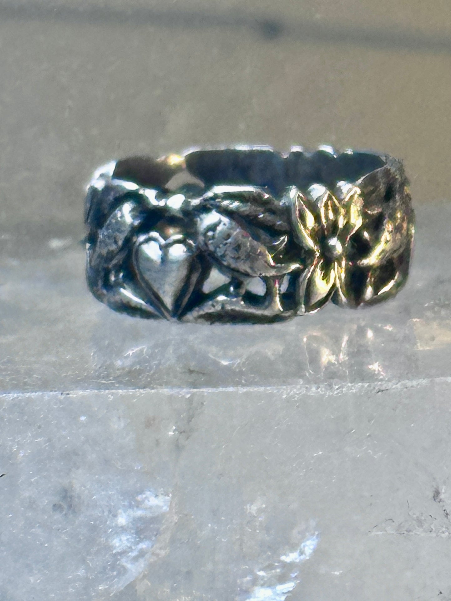 Bird ring heart dove band Valentine love heart size 5 sterling silver women girls