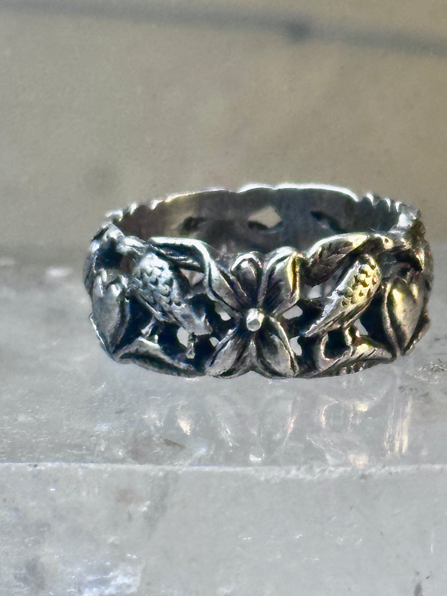 Bird ring heart dove band Valentine love heart size 5 sterling silver women girls