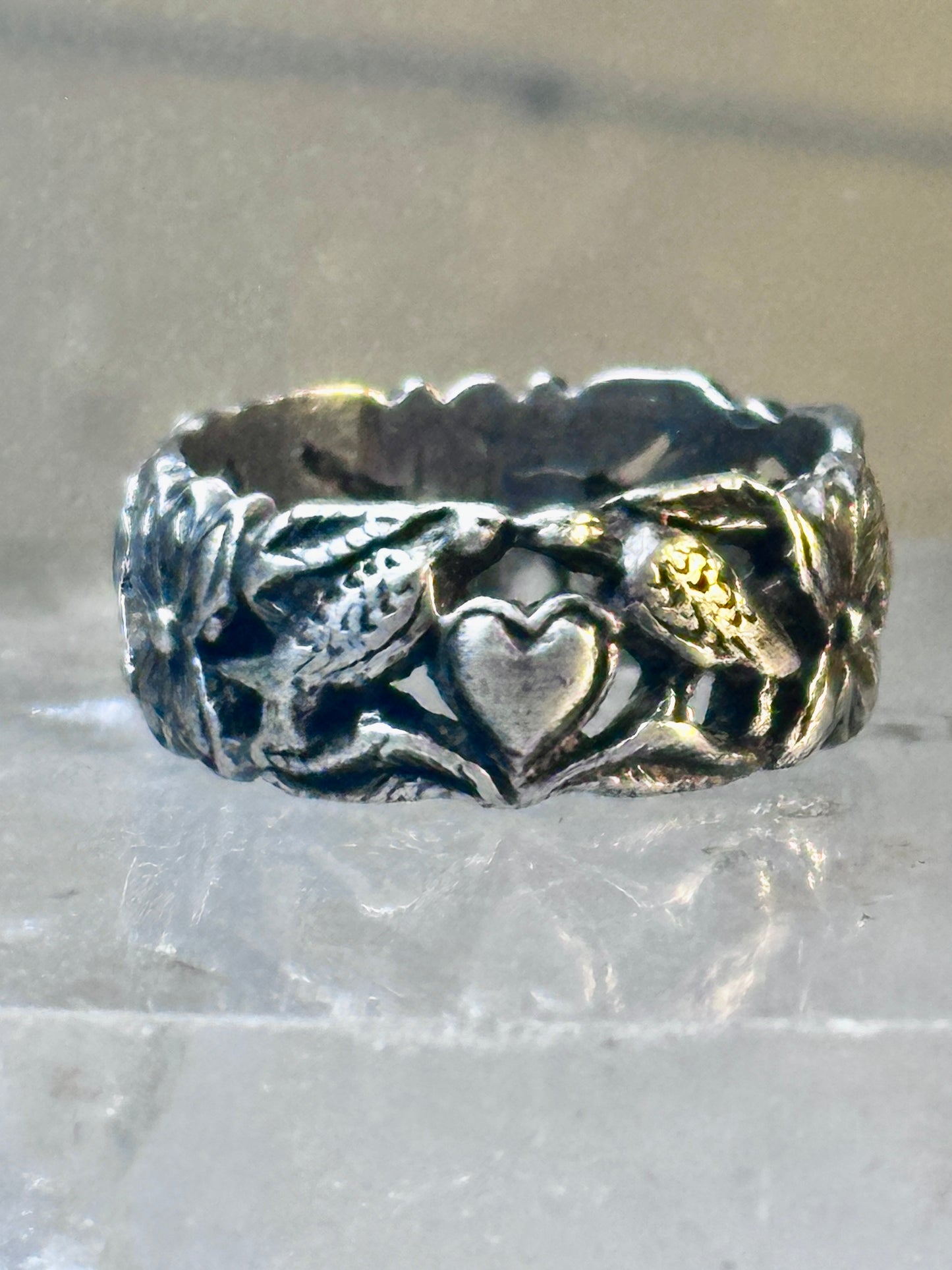 Bird ring heart dove band Valentine love heart size 5 sterling silver women girls