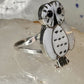 Owl ring snowy Zuni Mother of pearl size 6.5 by Reginda Kallestewa sterling silver