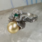 Flower ring Freshwater Pearl band green stone Art Deco Size 5 Sterling Silver women