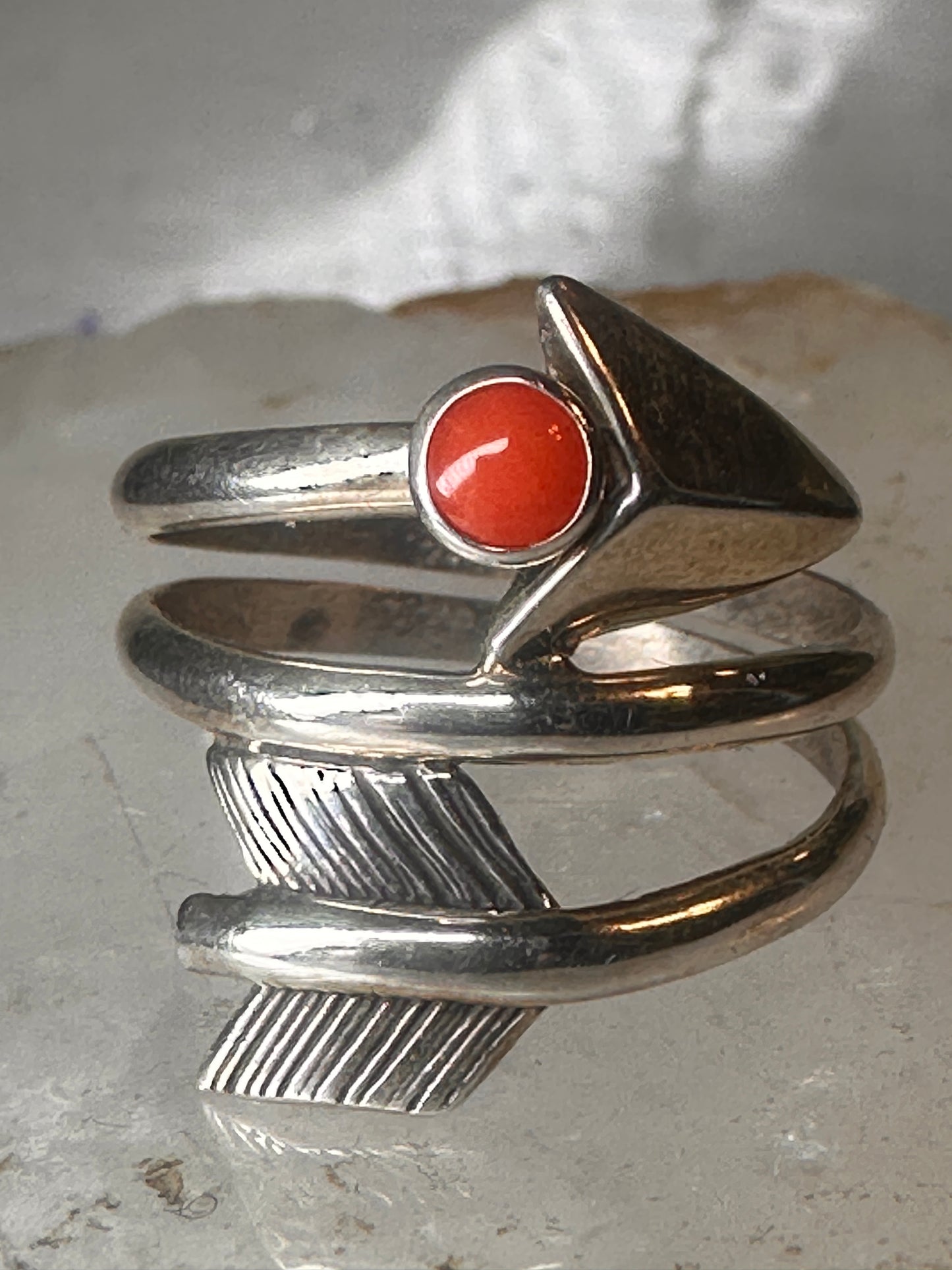 Arrow ring coral band size 8 southwest wraps around sterling silver