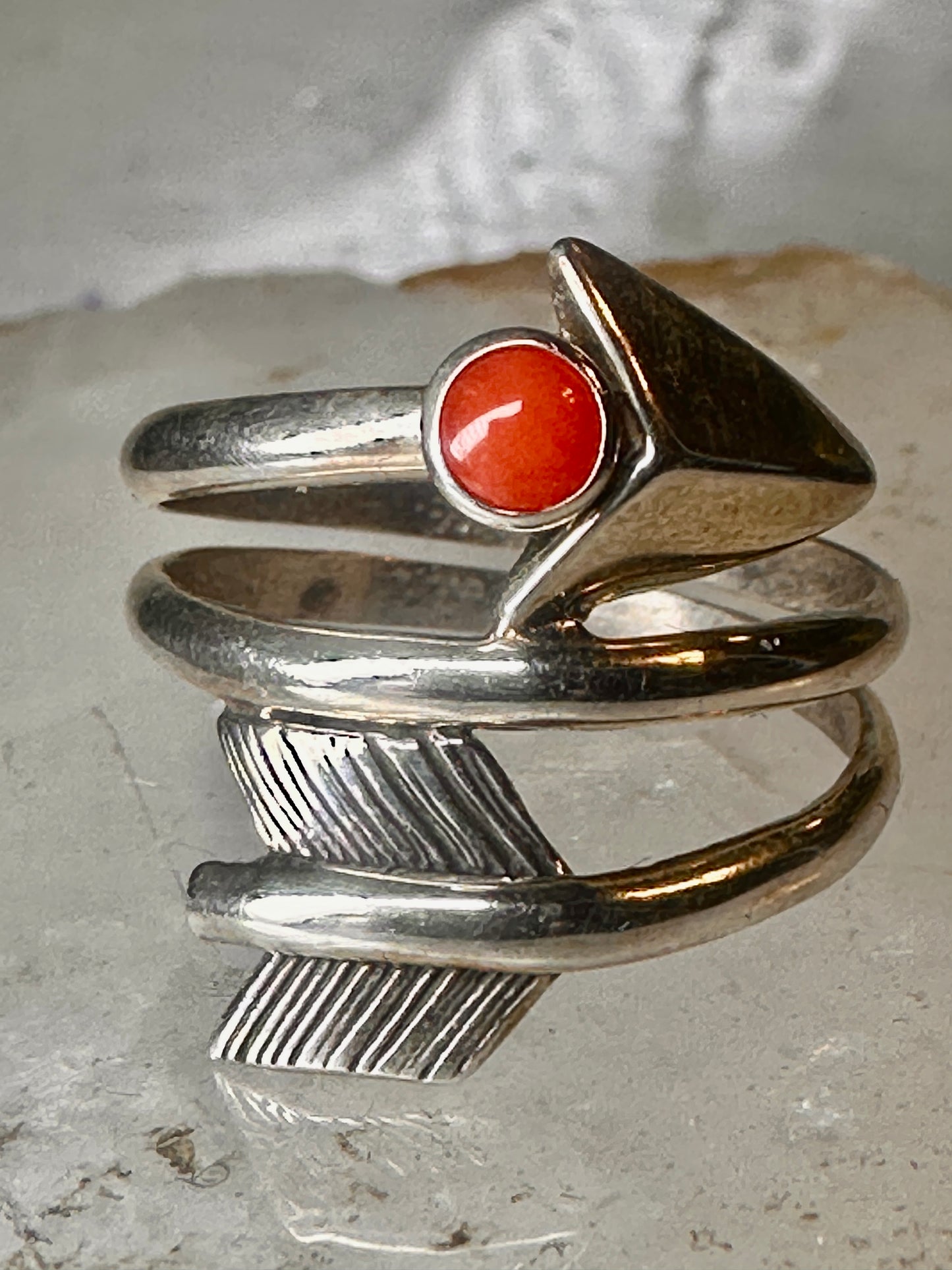 Arrow ring coral band size 8 southwest wraps around sterling silver
